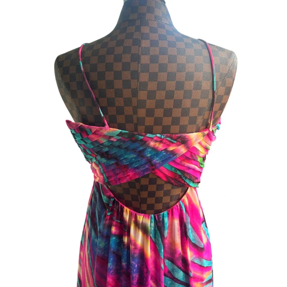 Betsy & Adam Maxi Dress Size 8 Pink Abstract Print Jeweled Empire Waist Formal
